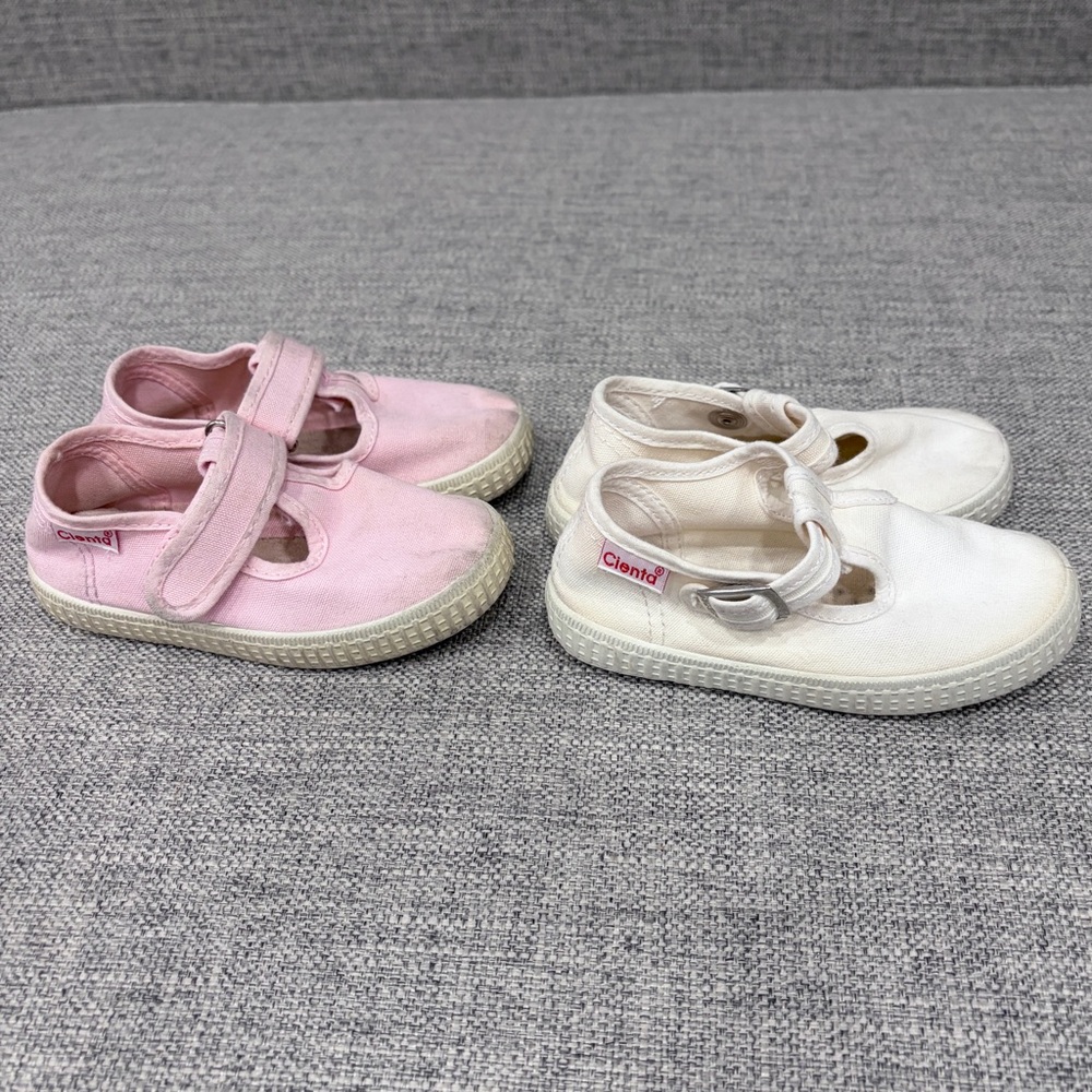 Cienta Pink and White Canvas Mary Jane Baby Shoes